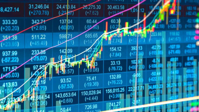 Data tables with financial charts overlayed