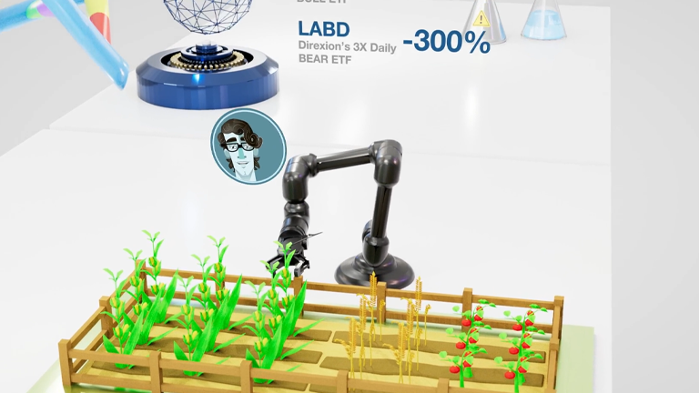 illustration of a robotic arm tending a garden