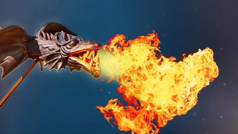 Dragon breathing fire on a dark blue background