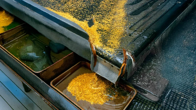 Gold particles being sent through a gold panning machine