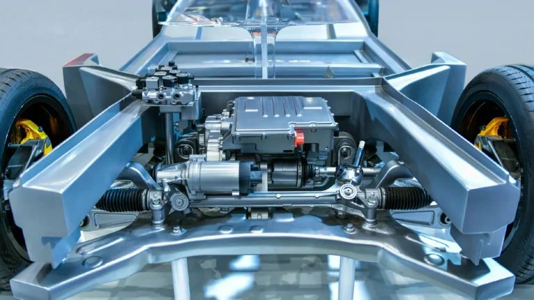 metal frame of a Tesla vehicle, including the engine